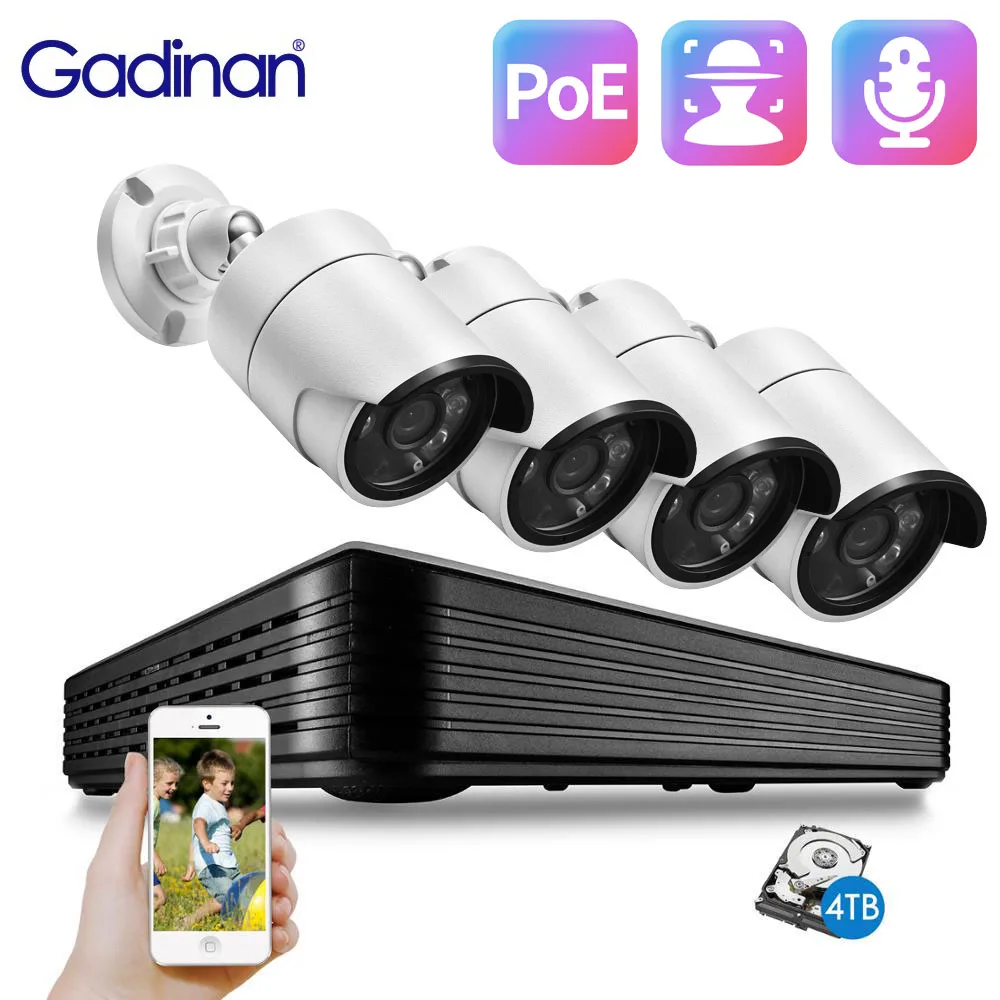 

Система видеонаблюдения Gadinan, 5 МП, NVR, H.265, 4 канала, ИК