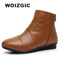 woizgic womens ladies female mother genuine leather shoes platform ankle boots zipper autumn winter warm plush fur plus size