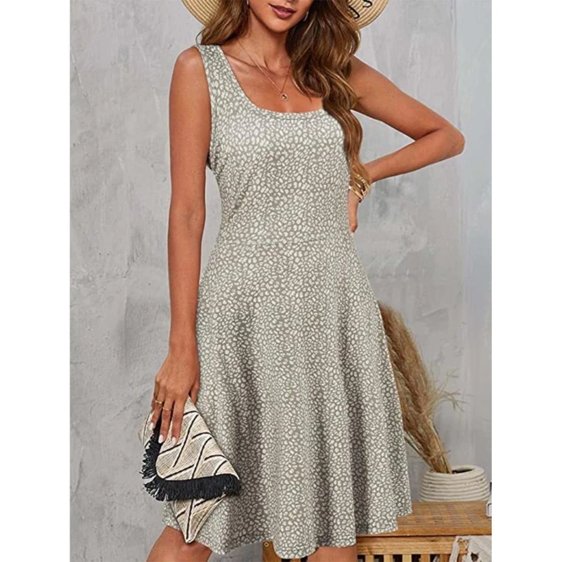 

Модное вечернее платье с круглым вырезом для женщин, летнее элегантное платье трапециевидной формы с цветочным принтом, Прямая