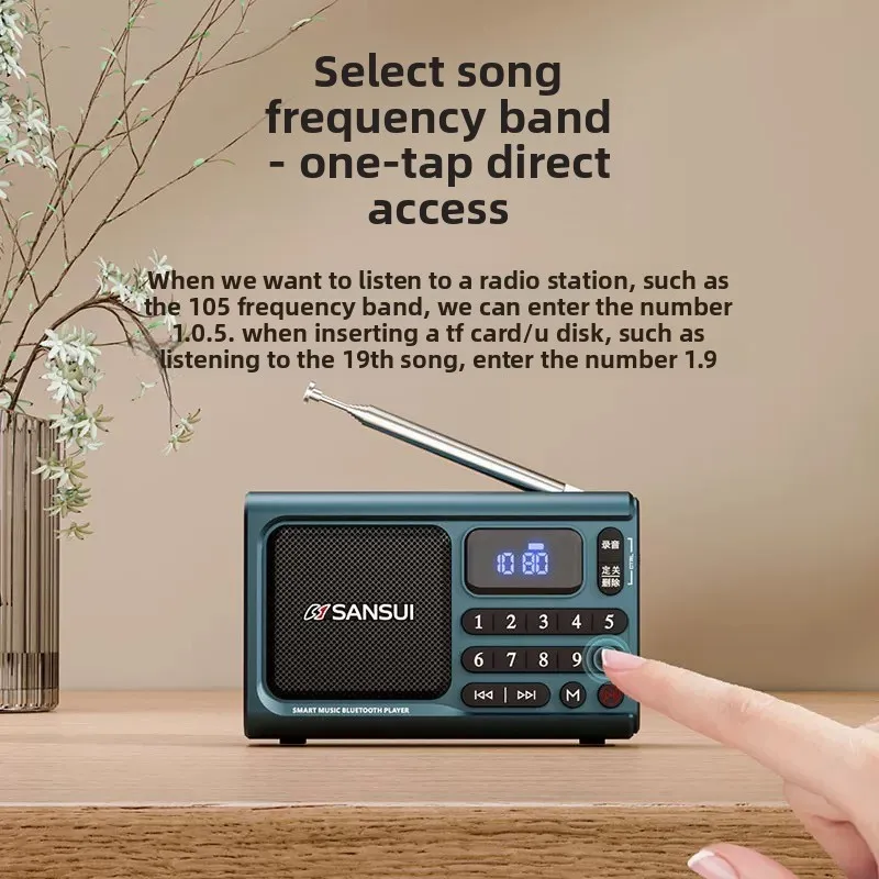 Портативная Bluetooth-колонка SANSUI F77 с FM-радио, диктофоном и таймером отключения для пожилых людей (для домашнего использования) (art.: 3920dca35cbae) - 3920dca35cbae