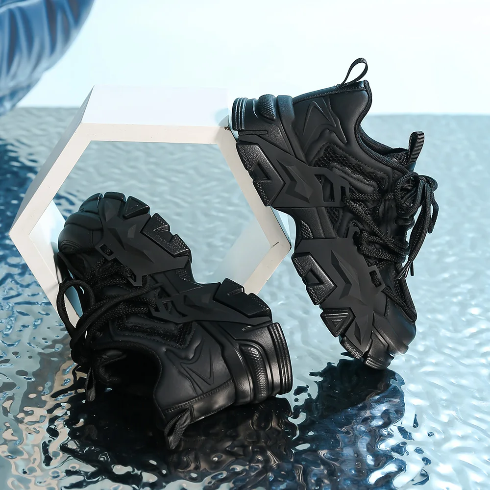 SOMILISS Genuine Leather Women Chunky Sneakers Mesh Patchwork Breathable Lace-Up Ladies Fashion Platform Casual Shoes Handmade