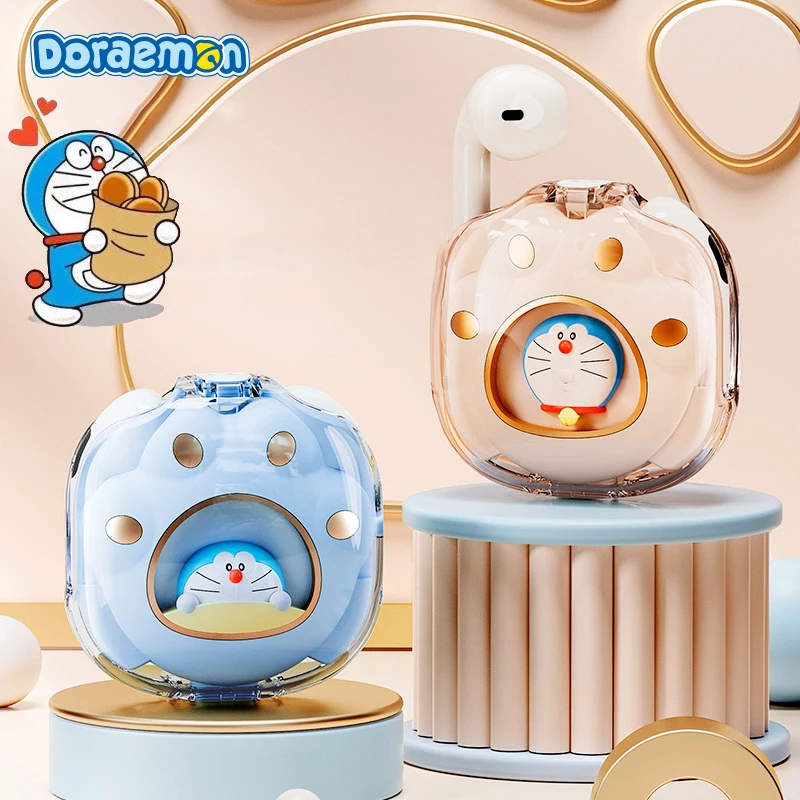 

Новые спортивные Bluetooth наушники Doraemon в стиле аниме Kawaii для девочек, Bluetooth, Беспроводная игровая гарнитура с шумоподавлением и шнурком, подарок