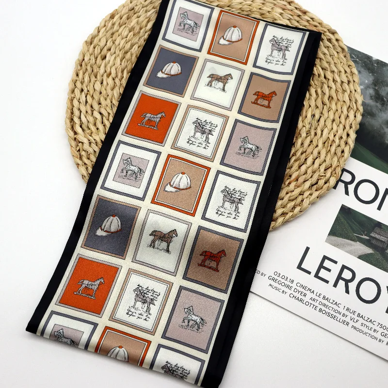 

Spring And Autumn New Korean Style Versatile Thin Narrow Strip Scarf Women's Print Large Ribbon Binding Bag Decorative