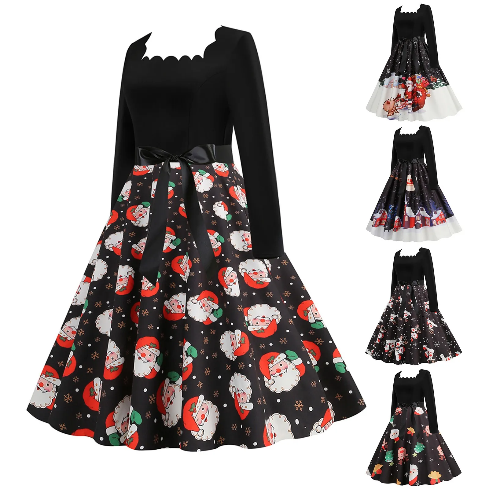 

Женское винтажное платье с длинным рукавом, вырезом лодочкой и принтом