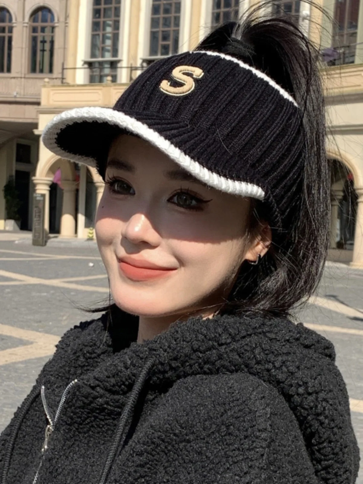 

Golf New Winter Warm Empty Top Knitted Wool Hat Children's Letters S Dew Peyponytail Casual All-match Cap