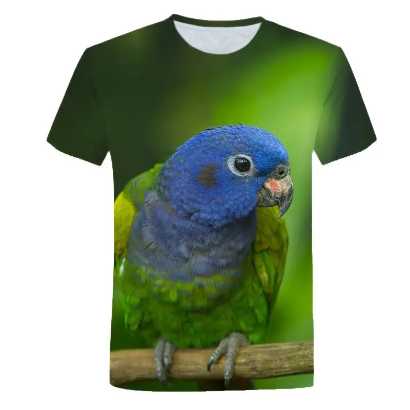 

Summer Parrot 3D Printed T-shirt for Men and Women, Hip-hop Round Neck Quick Drying Shirt, Oversized, Polyester Fiber.