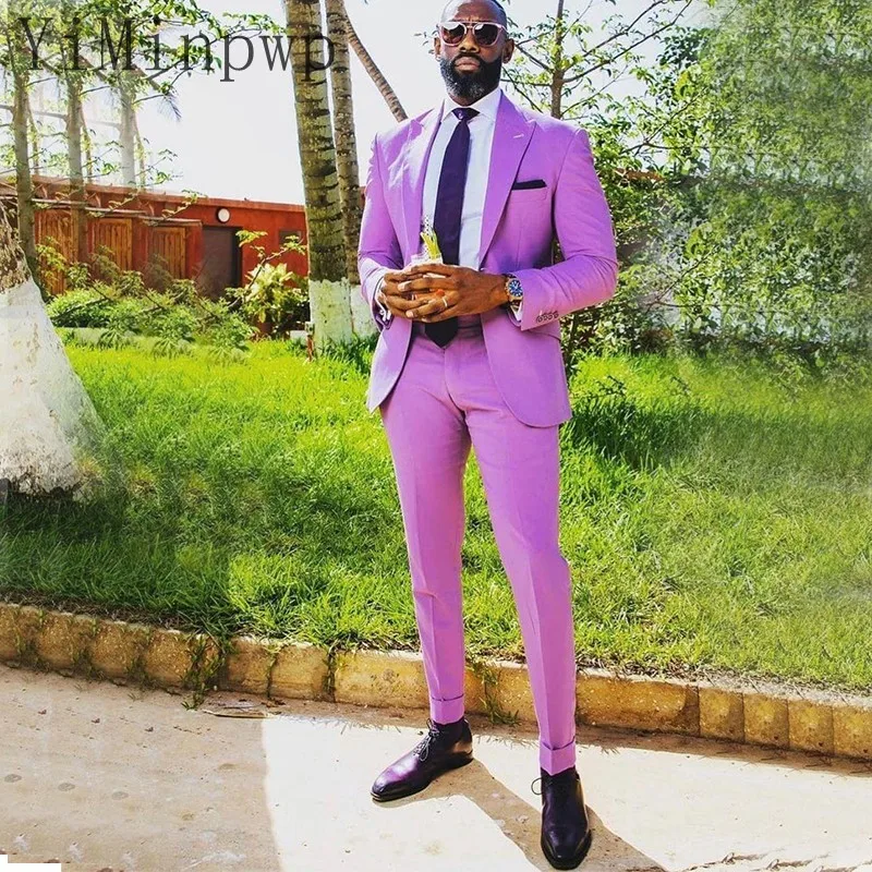 

Мужские костюмы YiMinpwp, сиреневые костюмы на лето, весну, выпускной костюм, пиджак с заостренным лацканом на одной пуговице, пиджак, смокинги, Свадебный костюм, пальто + брюки, 2 предмета