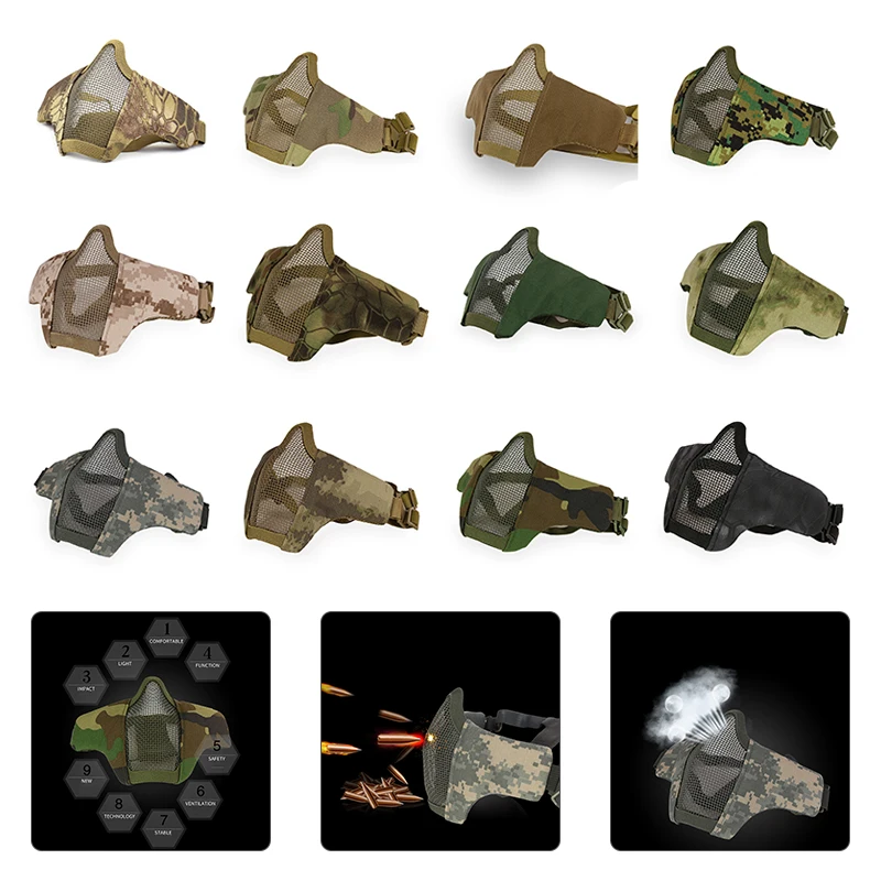 

Military Airsoft Face Mask Breathable Steel Mesh Protective Shooting Paintball CS Wargame Mask Army Tactical Half Face Mask