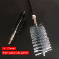 2 pieces m12 thread wire brush metal handle 19mm 200mm pipe cleaning brush stainless steel wire pipe tube cleaning chimney brush