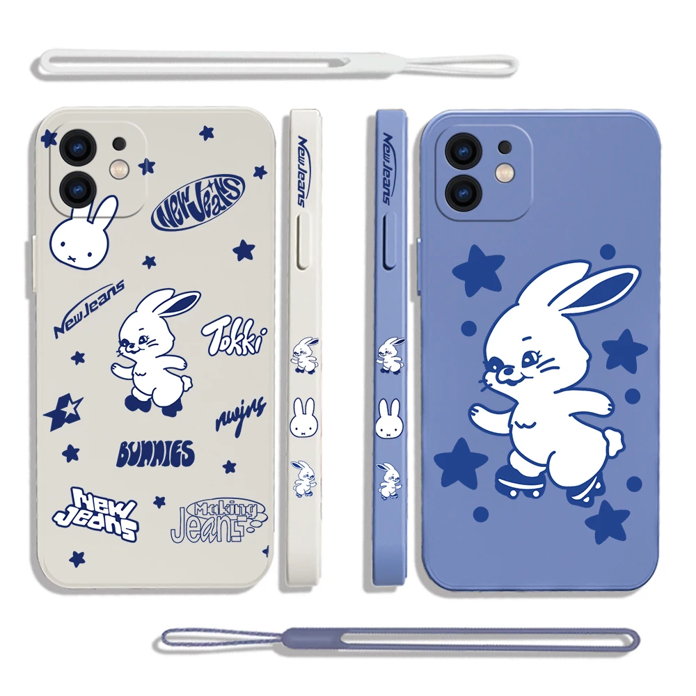 

Kpop NewJeans Phone Case for IPhone 14 13 12 11 Pro Max Mini X XR XS SE 2020 8 7 Plus 6 6S Plus Silicone Cover with Lanyard