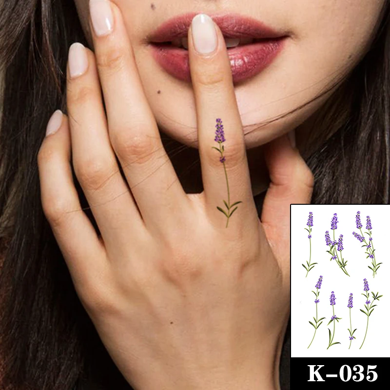 

Watercolor Lavender Temporary Tattoo Sticker Black Rose Geometry Waterproof Body Art Finger Fake Tattoos Flash Tatoos Men Women