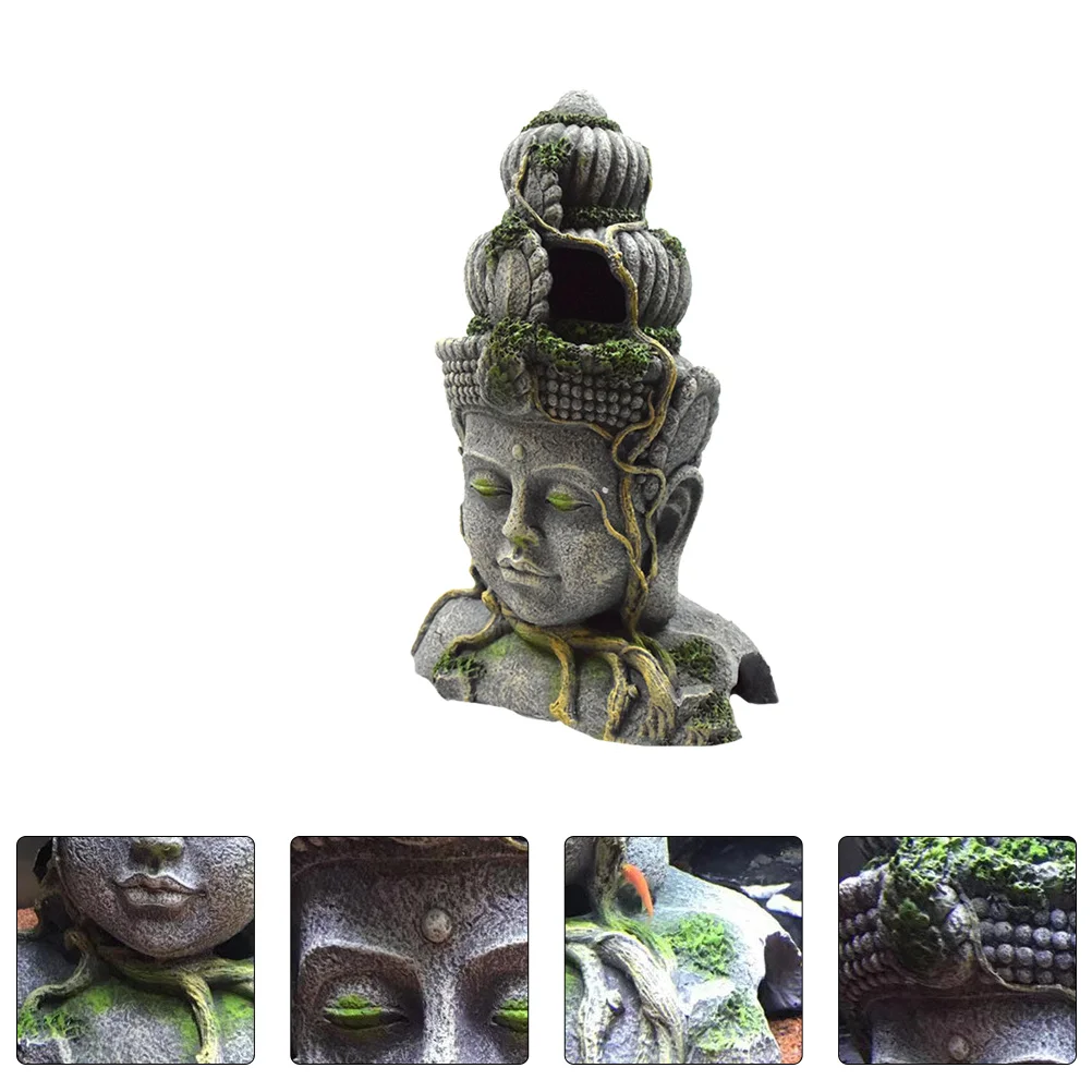 

Aquariumtank Ornament Head Statue Sculpture Cave Ornaments Hiding Figurine Shui Feng Luck Good Minidecorations Landscape Resin