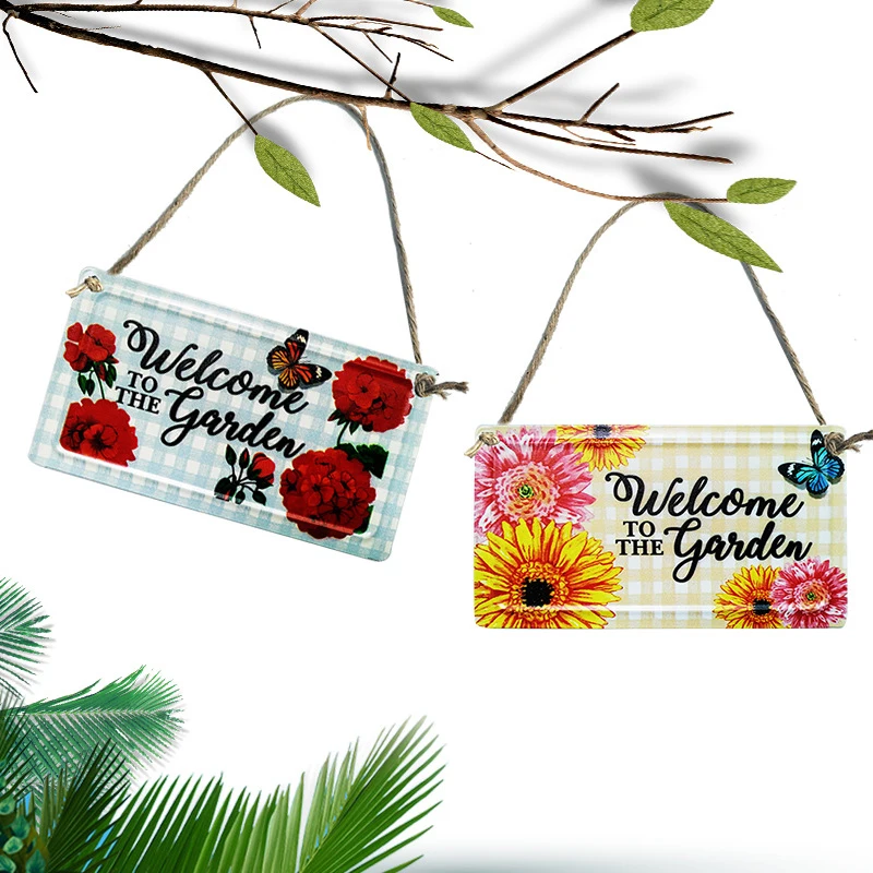 

Metal Welcome Door Sign Garden Hanging Decor with Flower & Butterfly Patterns Letter Pendant Rural Home Decoration ALI88