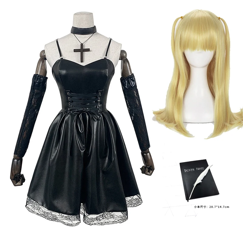 

Death Note Cosplay Costume Misa Amane Imitation Leather Sexy Dress +gloves+stockings+necklace Uniform Outfit Cosplay Costume