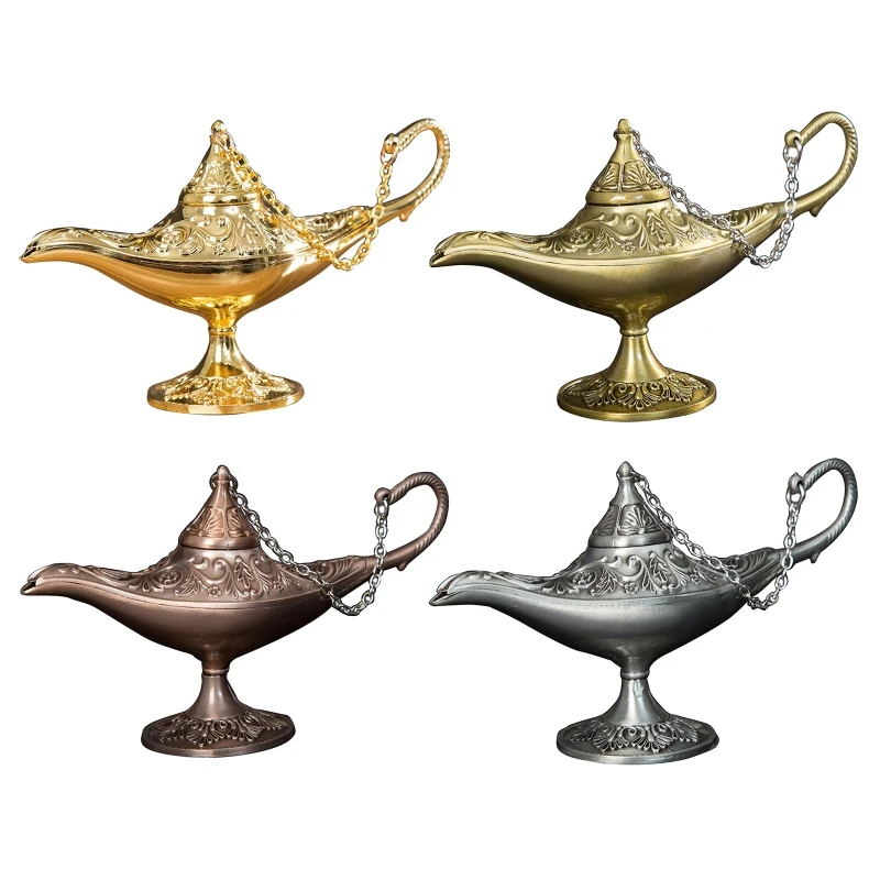 Arab Vintage Wishing Light Alloy Fairy Tale Mysterious Tea Pot Crafts Ornament for Home Bedroom Office Desktop Decor
