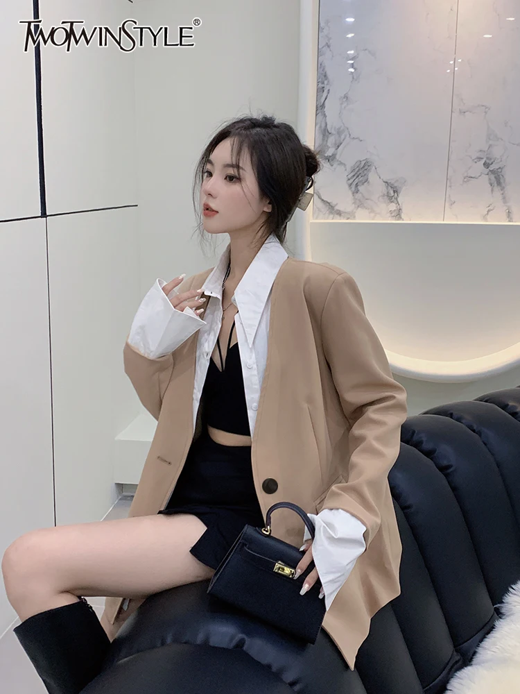 

Женский блейзер с лацканами TWOTWINSTYLE, Осенний блейзер с длинными рукавами, 2023