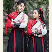 chinese traditionsl dress hanfu women men crane embroidered top clothes unisex oriental swordsman matching couple outfits