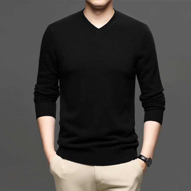 

Sweater Business Knit Winter Sweaters Autumn Color Men Solid Male Jke10936 V-neck 2023 And
