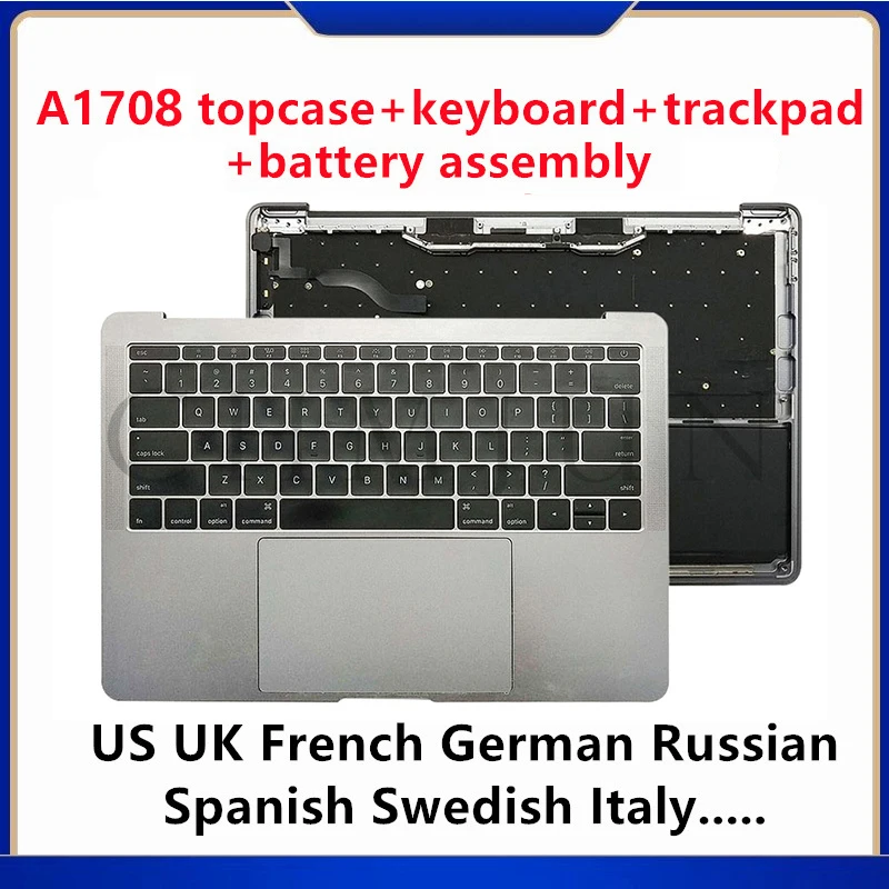 

For Macbook Pro Retina 13" A1708 Palmrest TopCase US UK RU FR ES AR SP SW FR ITkeyboard Trackpad A1713 battery Top Case assembly