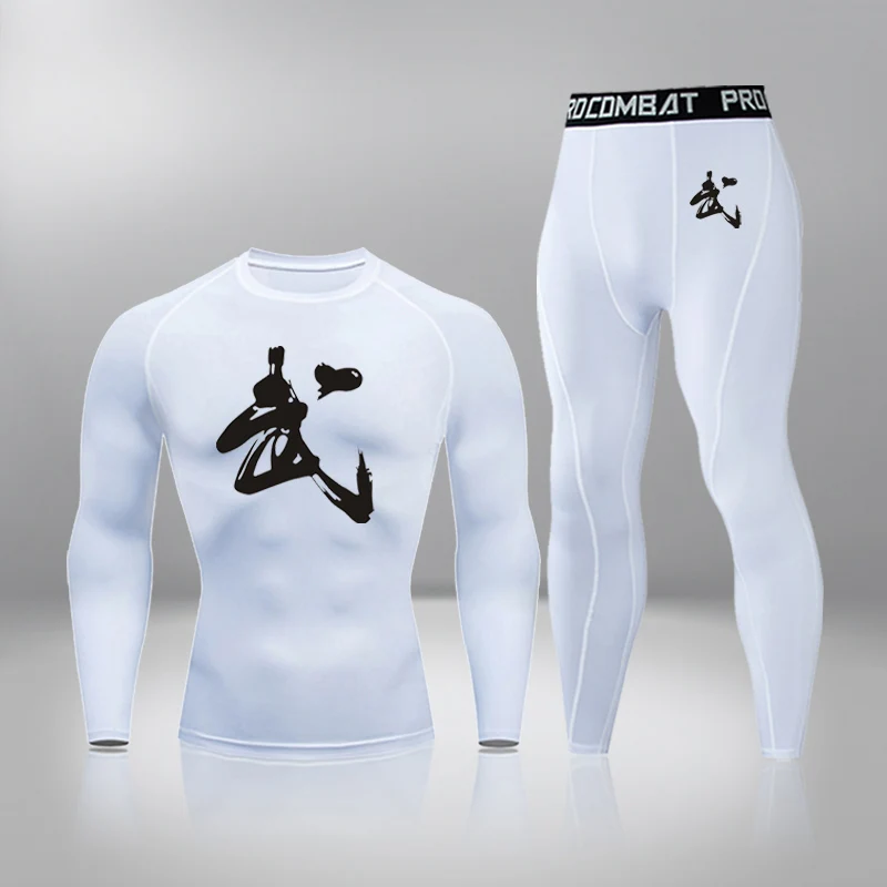 

Running Men's Thermal Underwear Underpants Kit Sports Compression Gym Clothing Tracksuit For Men Fitness Joggers MMA 2 Piece Set