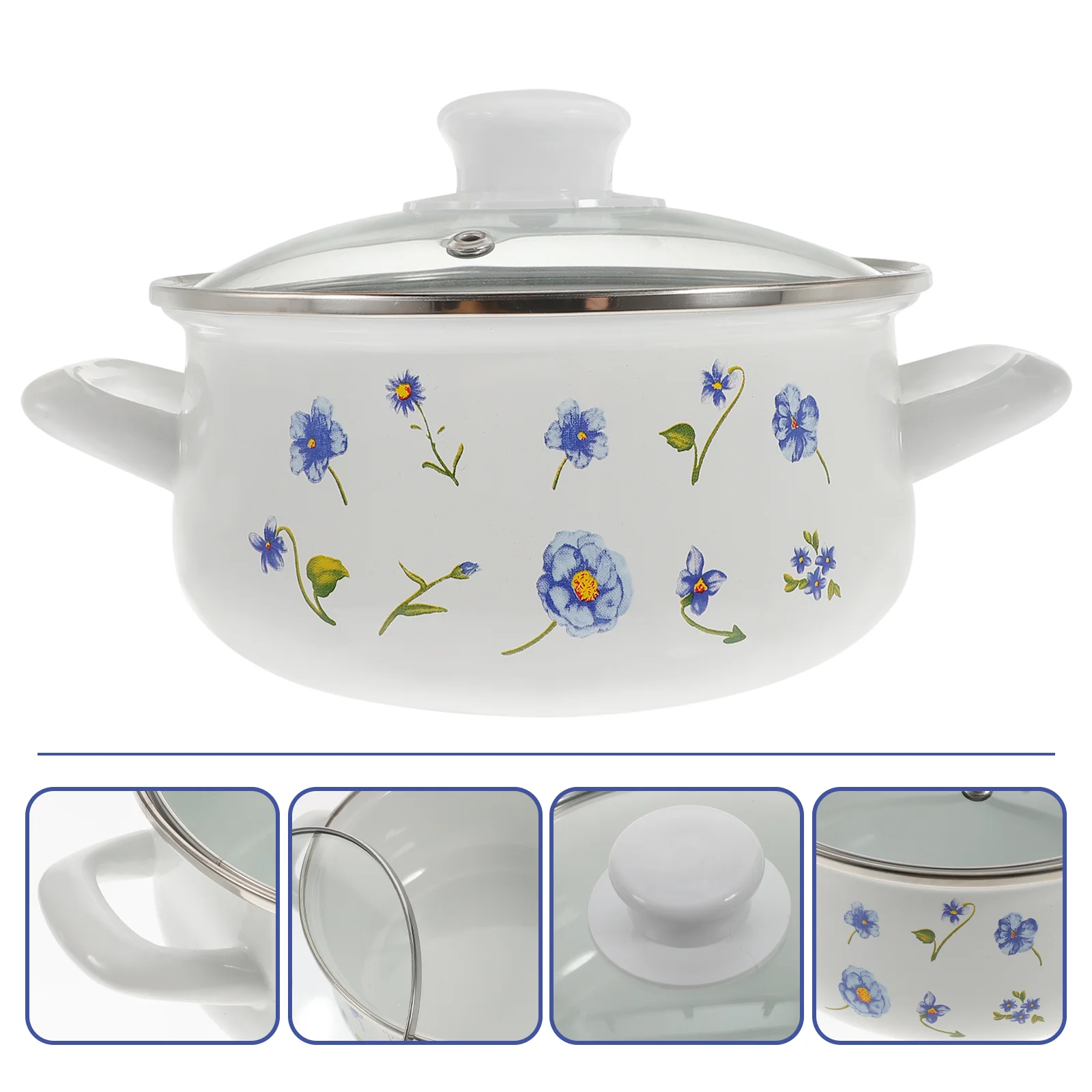 

Enamel Stew Pot Braising Pan Lid Retro Flower Enamel Stockpot Stainless Steel Saucepan Enamel Amphora Soup Pot Steamer Sauce Pot