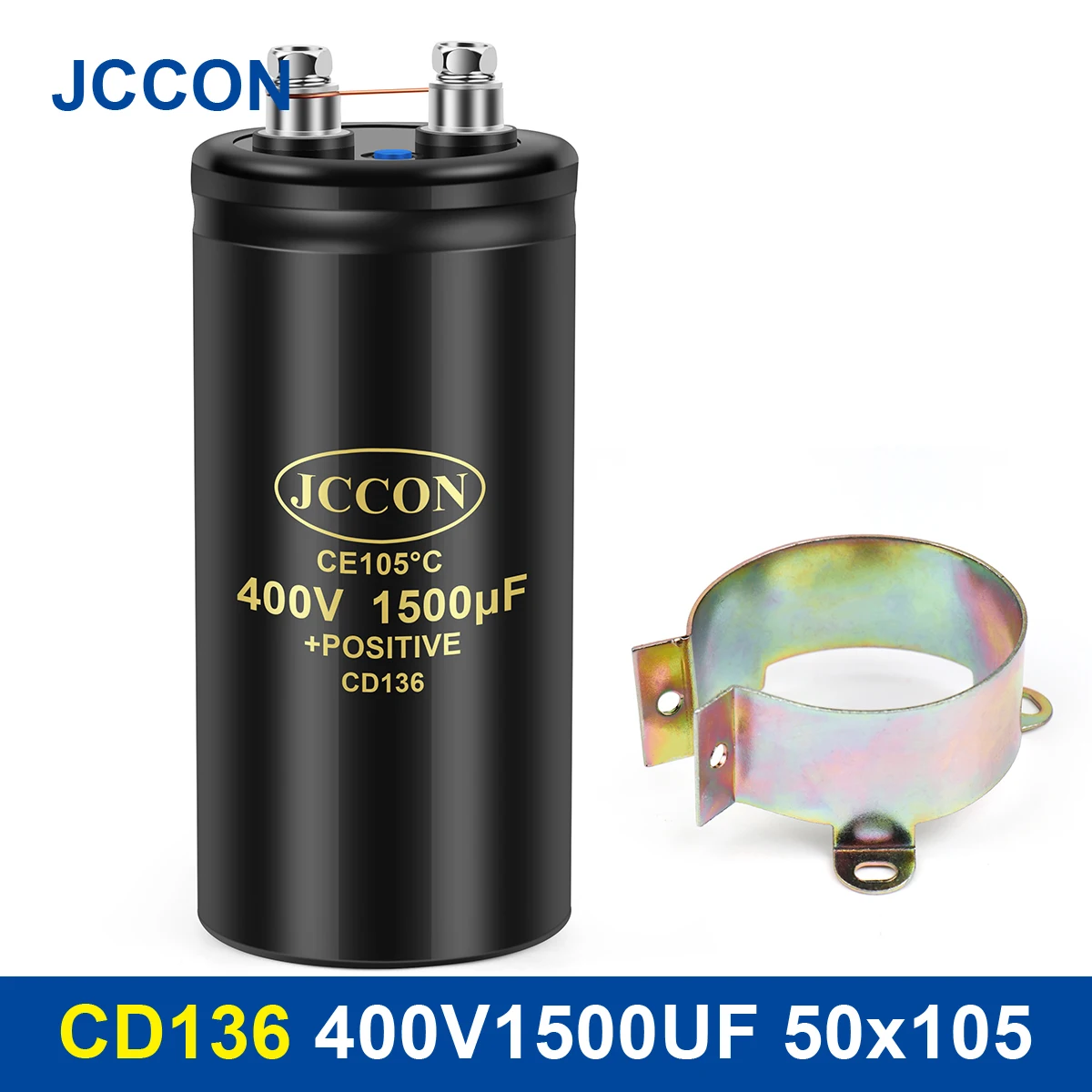 

JCCON Bolt Electrolytic Capacitor 400V1500UF 50x105mm CD136 Screw Capacitors CE105℃ Original &Brand New With Bracket 2000Hours