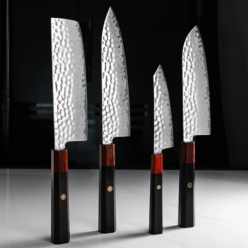 

4 PCS Damascus Knives Set Damascus VG10 Steel Sharp Cleaver Santoku Utility Slice Paring Nakiri Chef Kitchen Knives Wood Handle