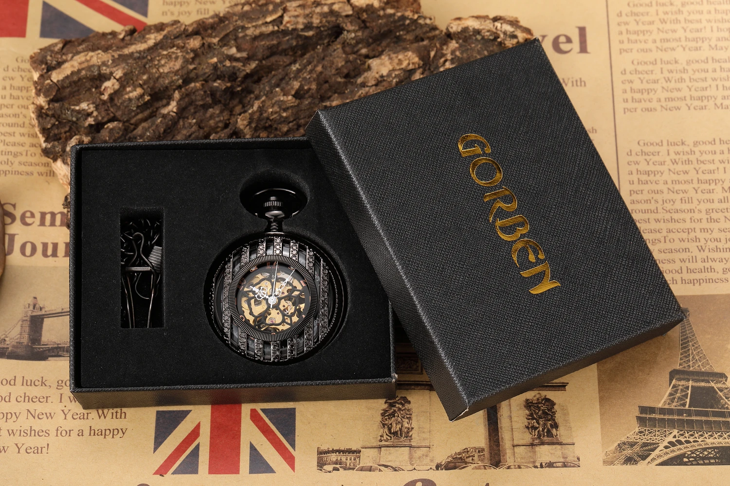 Luxury Hand-WInd Mechanical Pocket Watch Vintage Hollow Steampunk Men Watches Roman Numerals Clock With Fob Chain Reloj Hombre