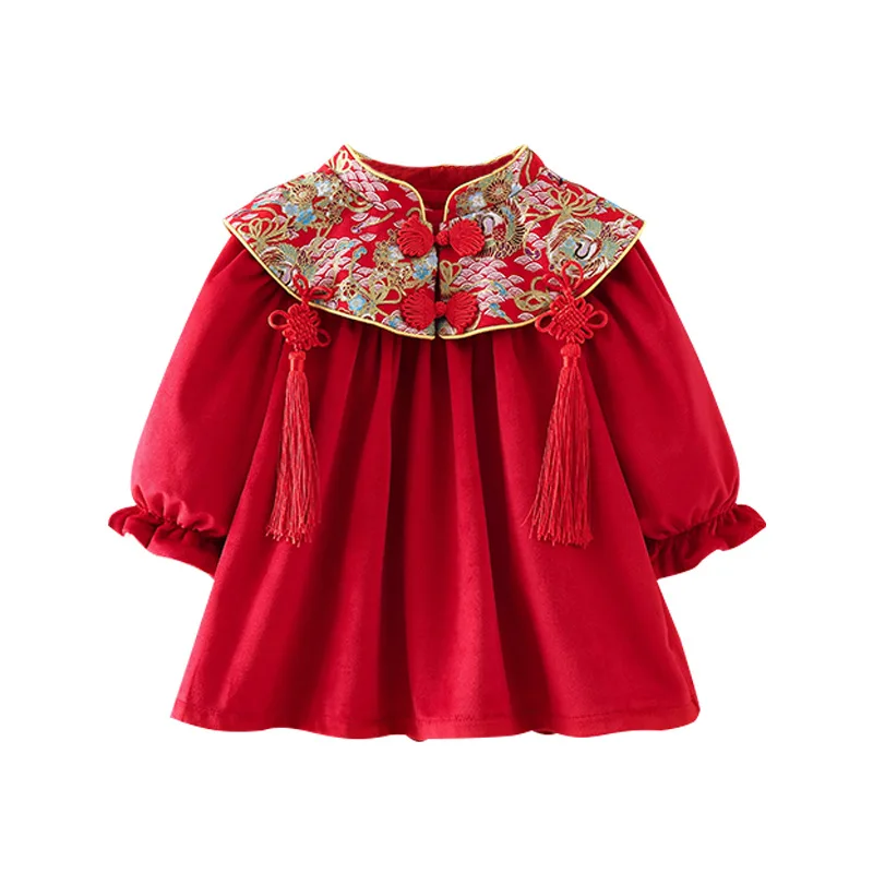 Children's clothing 2022 winter new girl's dress children's fleece annual dress dress skirt