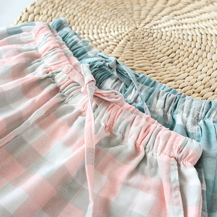 Шорты для пар домашние штаны из чистого хлопка в клетку японском стиле свободные