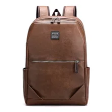 XZAN Fashion 15.6 Laptop Backpac Brown Leather Backpack for Men Zipper Waterproof Travel Bag Male Business School Backbag 2023 