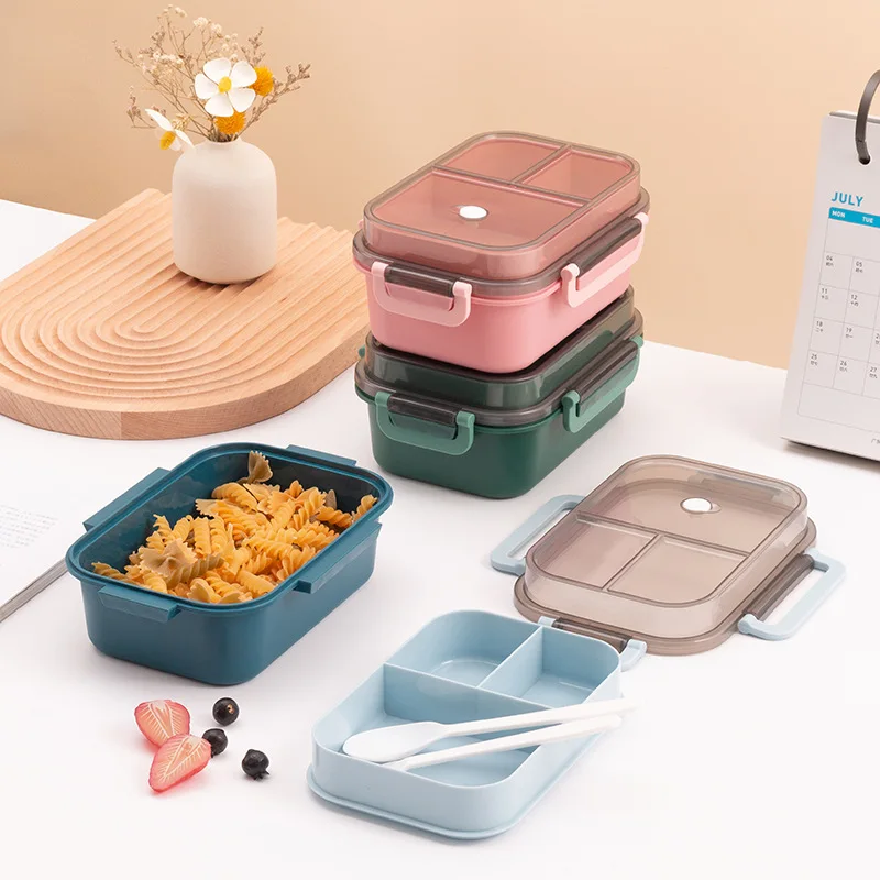 

Sealed double-layer student lunch box, rectangular partition, office lunchbox, microwave oven heated lunch box with tableware