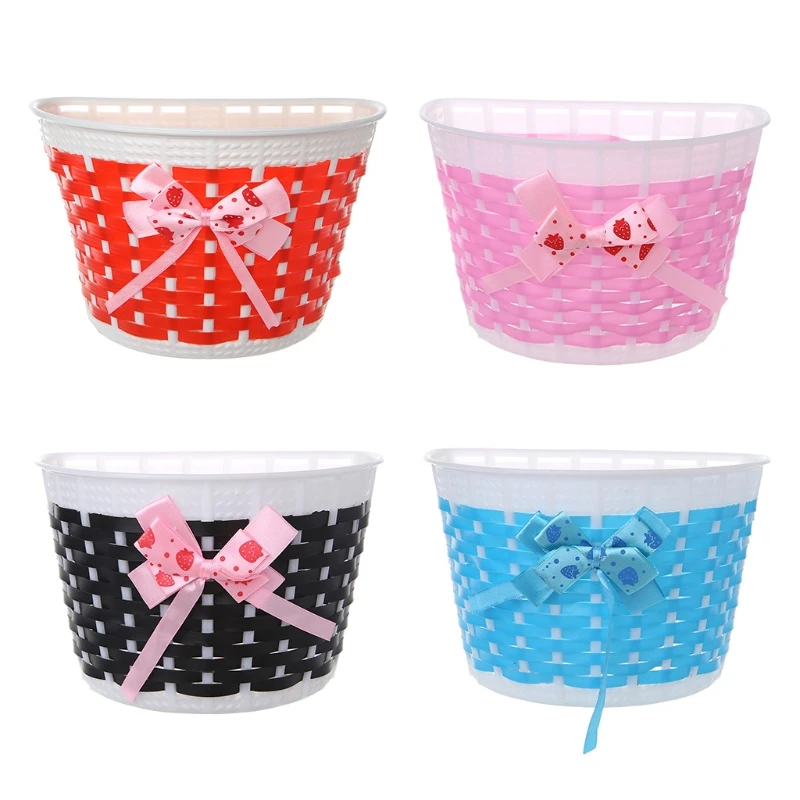 

Scooter Basket Children Bike Plastic Knitted Bow Knot Front Handmade Bag