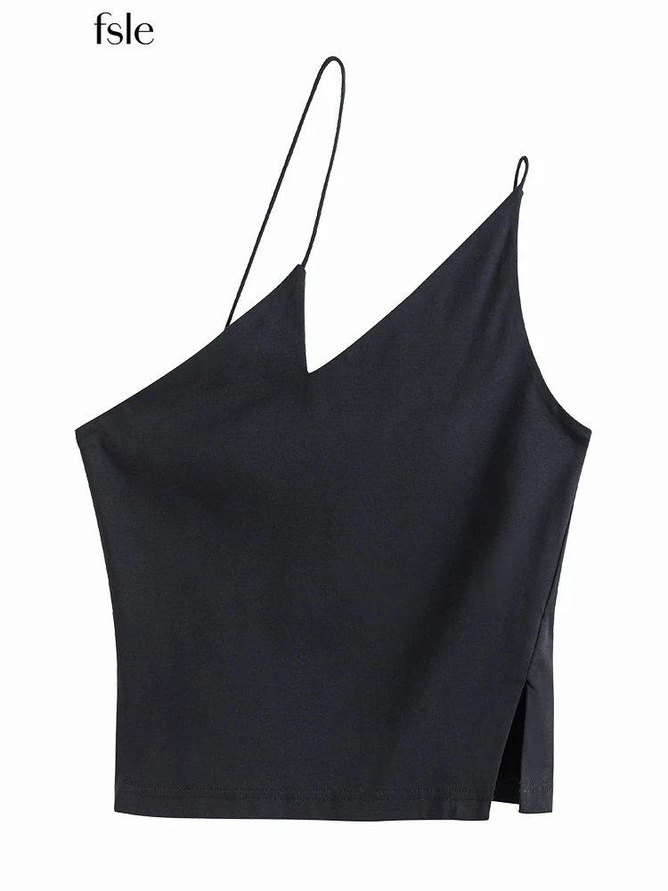 

FSLE Spring New Нерегулярный Воротник Sleeveless Camis Стандартная Талия Midweight Women Tops Sexy Crop Tank Top Women