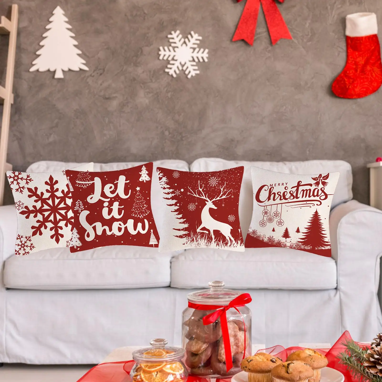 

Christmas Pillow Covers 4-pcs Linen Christmas Decorations Throw Pillow Covers Pillow Cases Holiday Decor Pillow Case Decorations