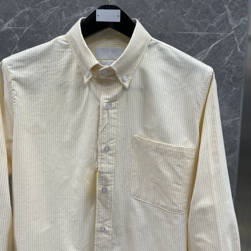 Мужская хлопковая рубашка в полоску с отложным воротником и длинными рукавами |