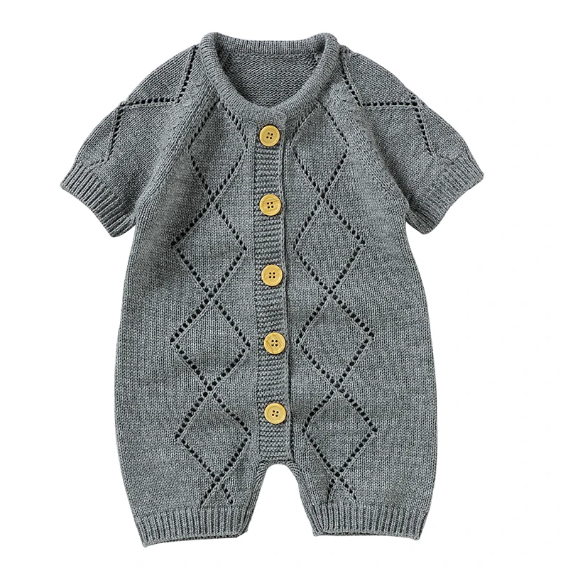 

Newborn Clothes Spring Summer Baby Boys Girls Short Sleeve Solid Knitted Jumpsuit Outfit Infant Knit Romper Toddler Clothing