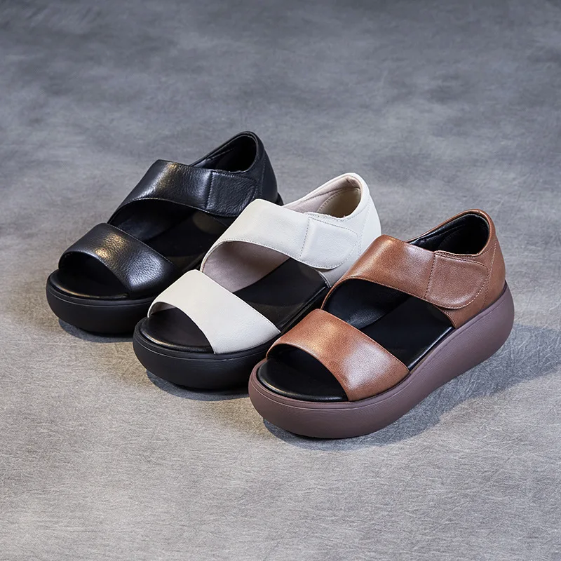 

Birkuir Genuine Leather Gladiator Sandals Luxury Platform Flats Wedges Comfort Soft Thick Heel Elegant Ladies Open Toe Shoes