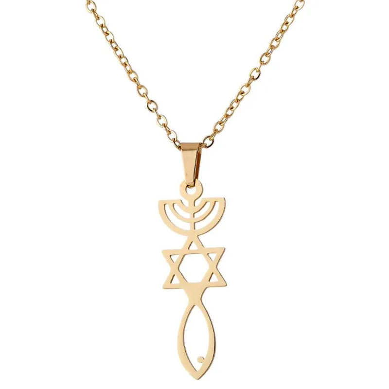 

10pcs Judaism Messianic Seal of Jerusalem Pendant Necklace Holy Land Hexagram Stainless Charm Jesus Christian Fish Jewelry