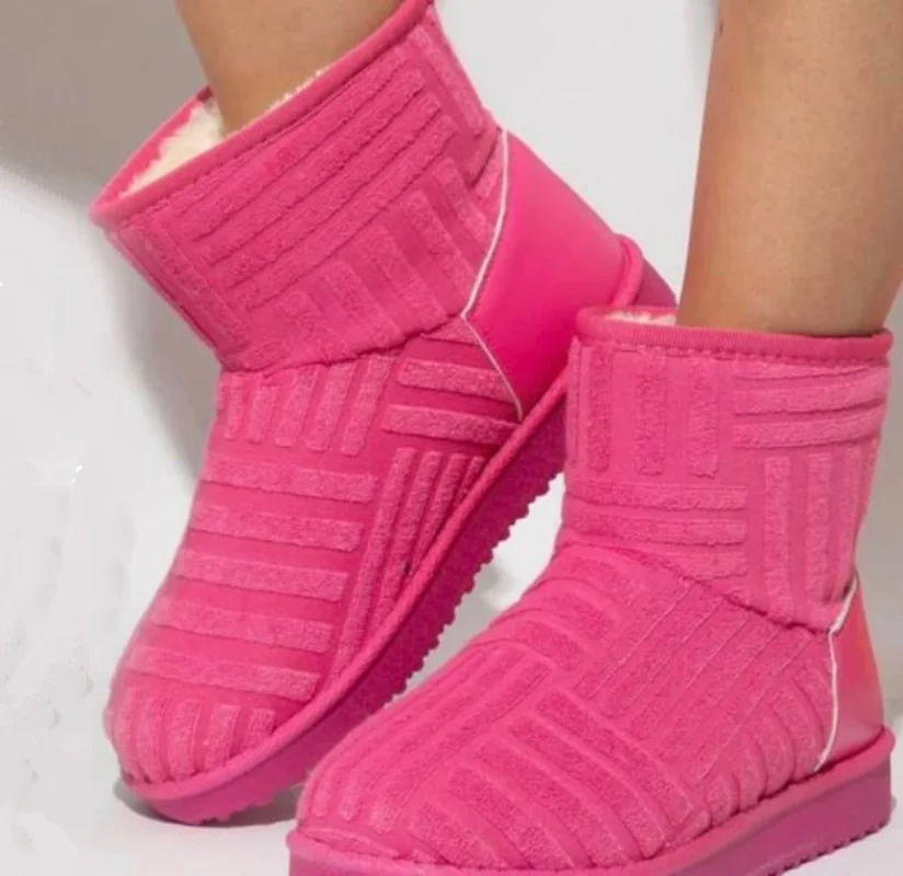 

New Women's Candy Color Boots Thick Sole Plus Velvet Fall Winter Snow Boots Large Size Warm Towel Short Boots Cotton Shoes 36-43