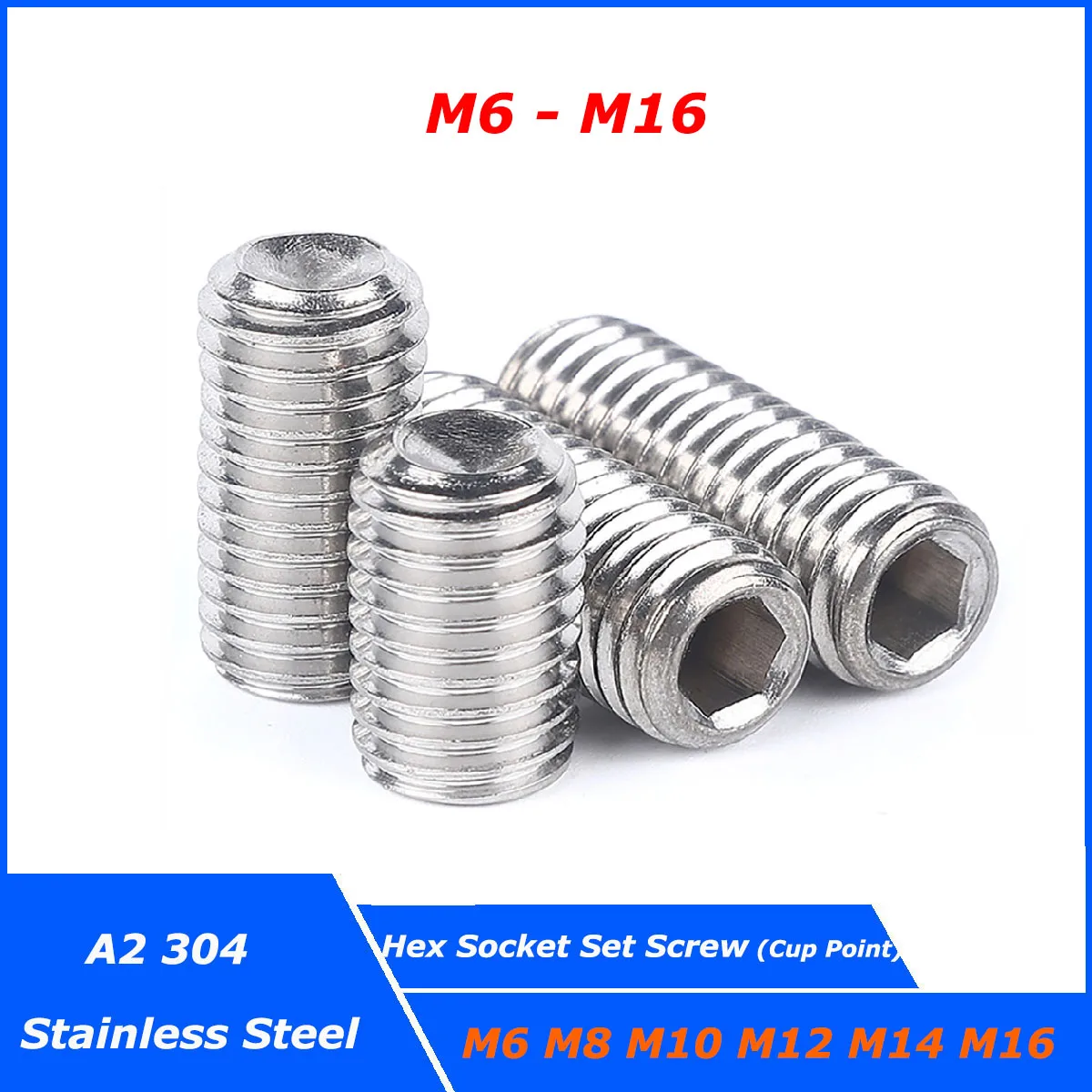 

1-10 шт. M6 M8 M10 M12 M14 M16 DIN916 304 болты из нержавеющей стали с шестигранным углублением