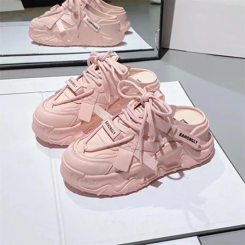 Half Drag Women Sneakers 203 Summer Autumn New Designer Platform Shoes Ladies No Heel Soft Sole Solid Color Pink Shoes Female