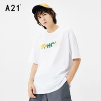 a21 summer 2022 new white short sleeve men 100 cotton t shirts casual o neck oversized male patchwork letter tops shirt