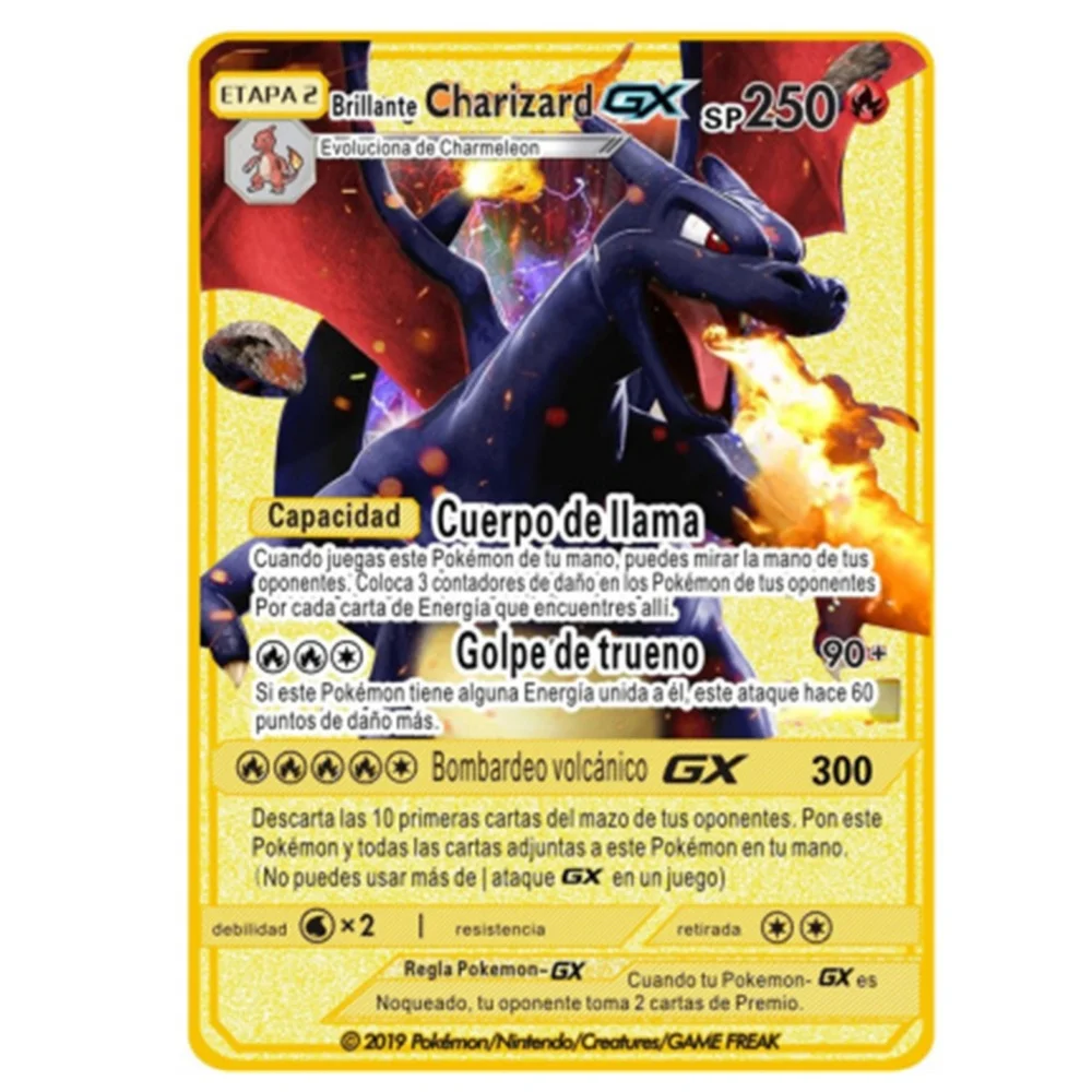 1 шт. металлическая карточка с покемоном Испанская версия аниме-фигурка Charizard Pikachu
