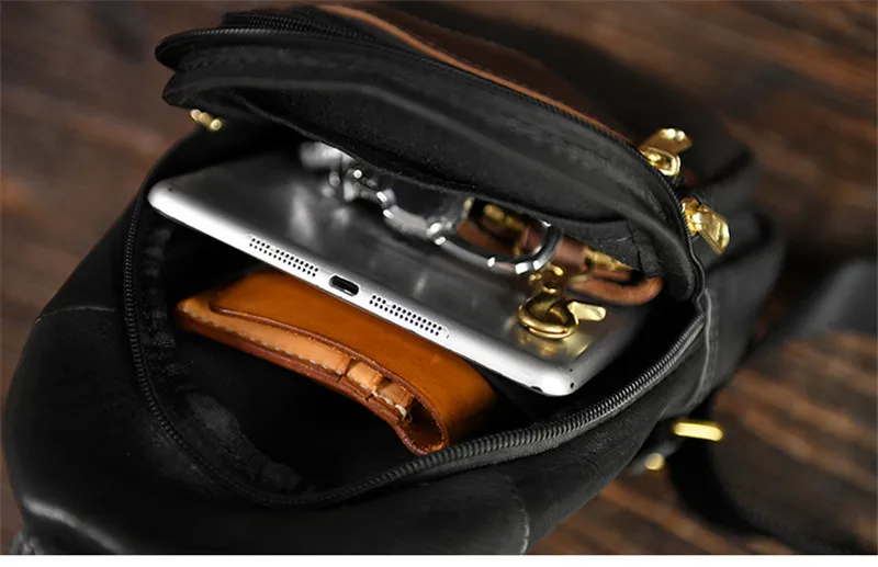 Outdoor daily natural genuine leather men's chest bag handmade weekend leisure luxury real cowhide youth sports cross-body bag