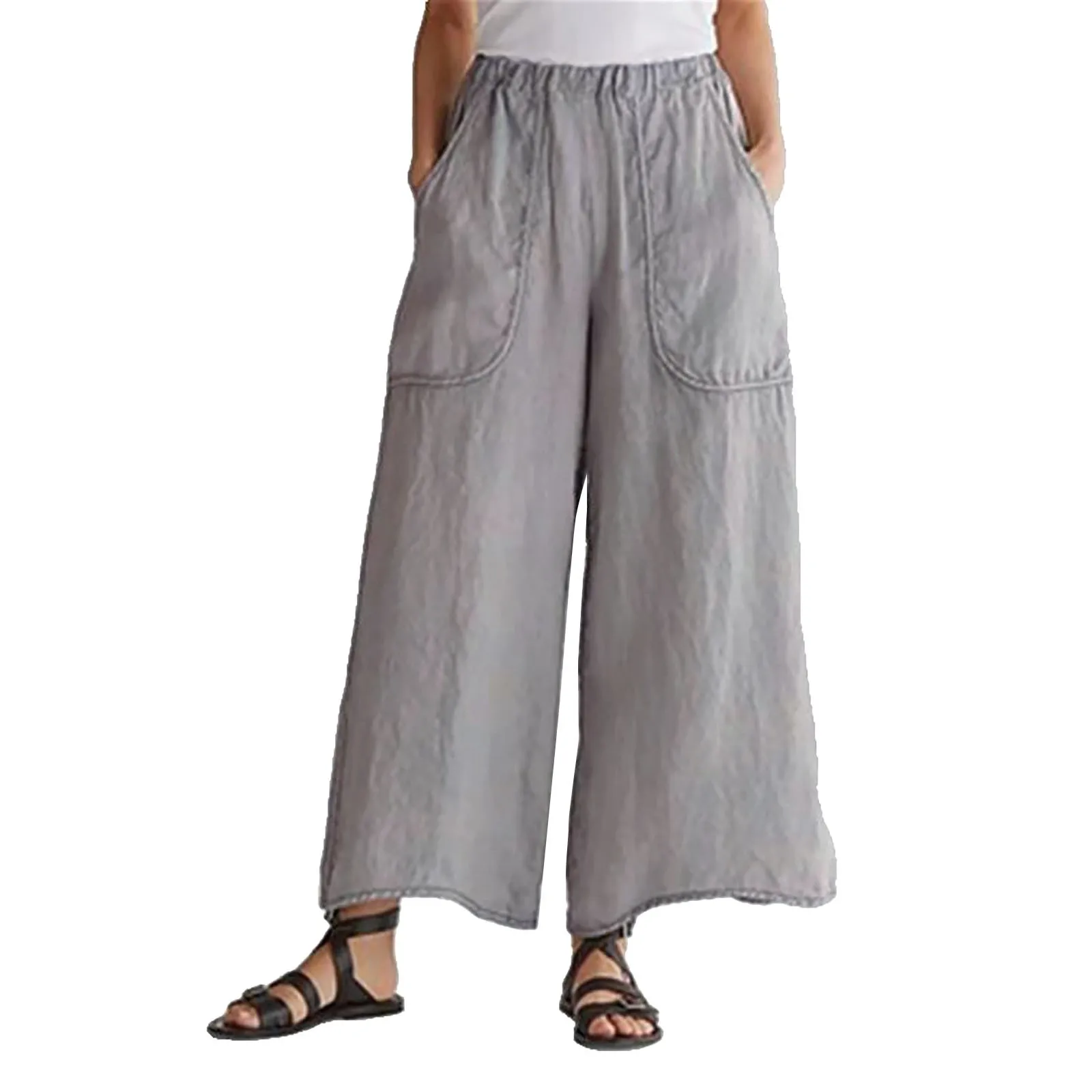 

Cotton Linen Long Pants Women'S Wide Leg Bagged Trousers Straight Autumn Sweatpants Casual High Waist Sweatpants Streewear 2023