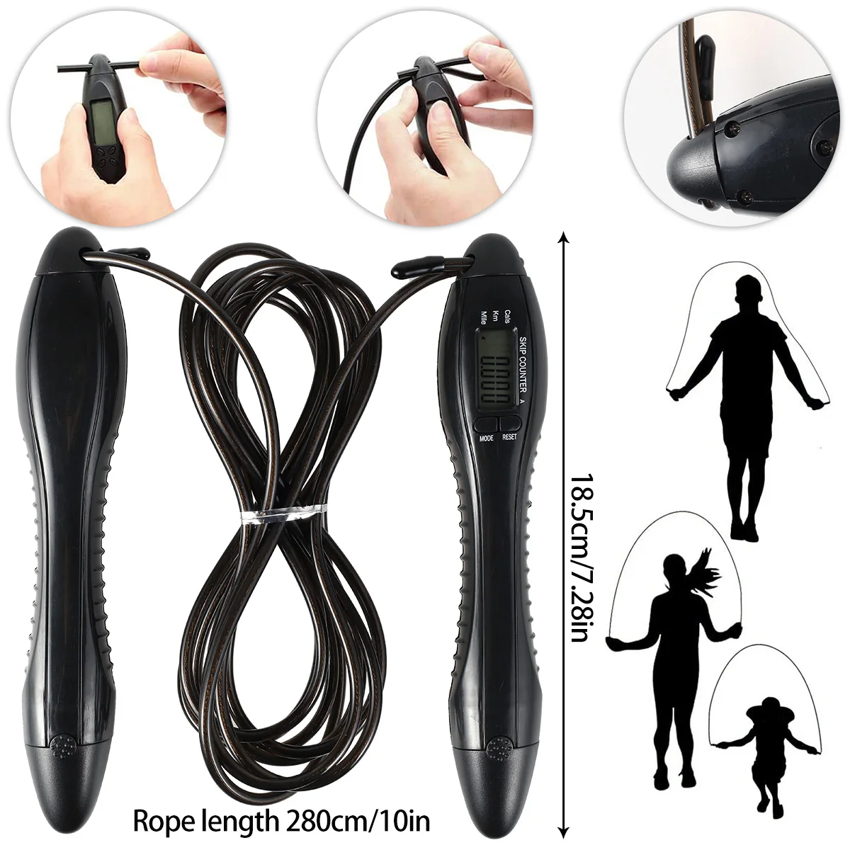 

9.1ft Adjustable Jump Rope LCD Digital Counting Skipping Ropes with Calorie Counter Timer Tangle-Free Jump Rope for Weight Loss