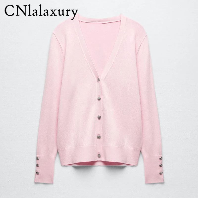 

CNlalaxury 2022 New Pink Sweater Women Knitted Cardigans Coat Spring Autumn Long Sleeve Casual Cardigan Female Jumper Pull Femme