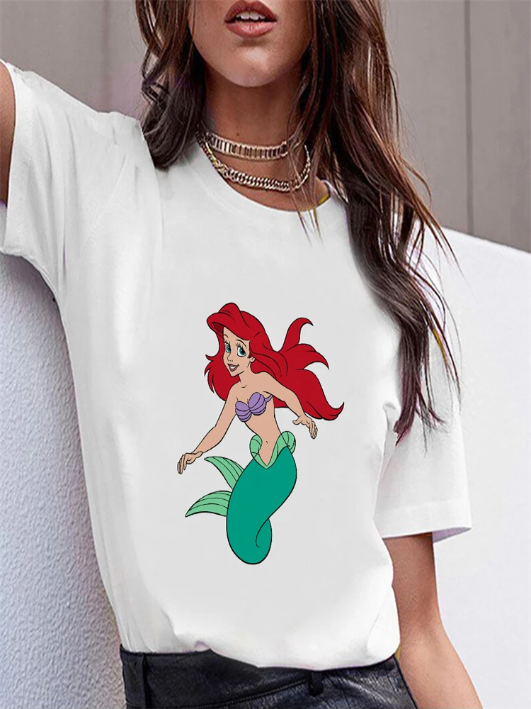 

Disney Tee Ariel Print Women T-Shirts White Exquisite Tops Clothes S-2XL Size Dropship The Little Mermaid Series Female T Shirts