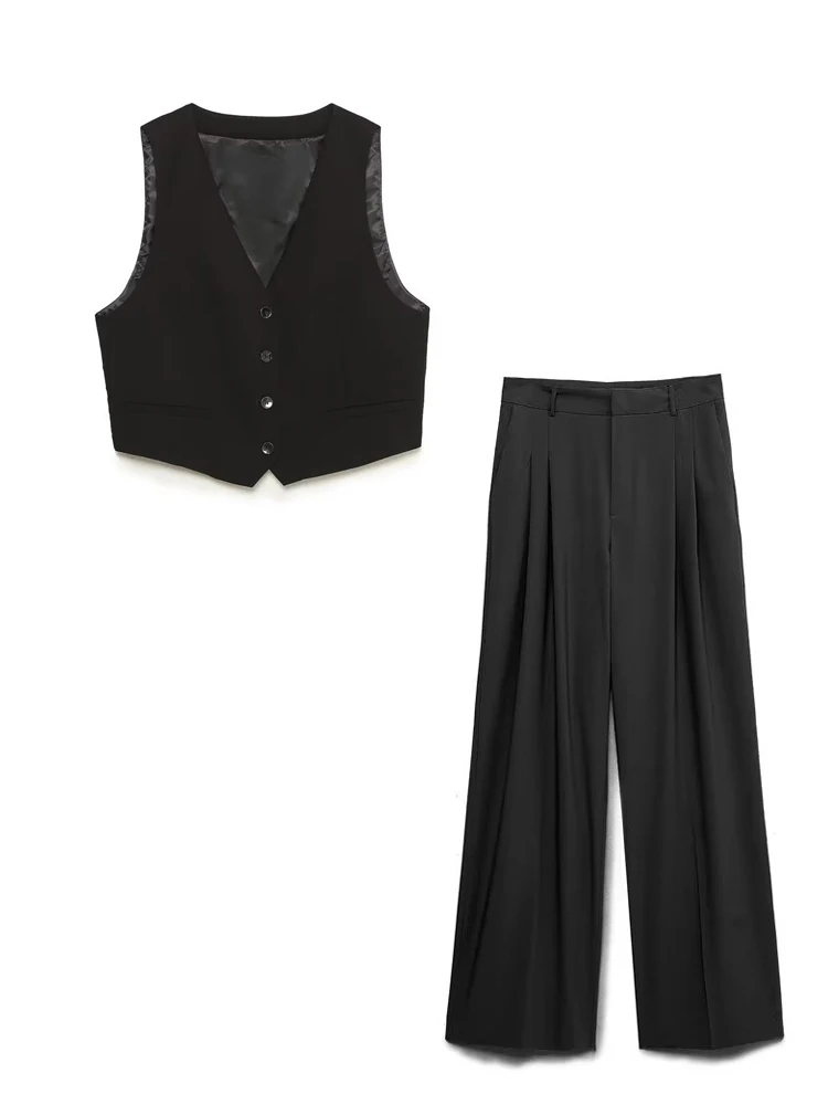 

Женский брючный костюм из двух предметов, повседневный однотонный жилет и брюки, элегантная уличная одежда, лето 2022